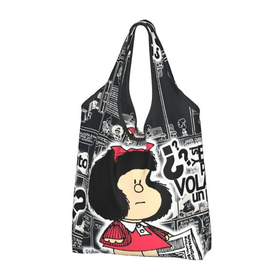 Kawaii Vintage Quino Comic Mafalda Shopping Tote Bag Portable Cartoon Mang Grocery Shopper Shoulder Bag