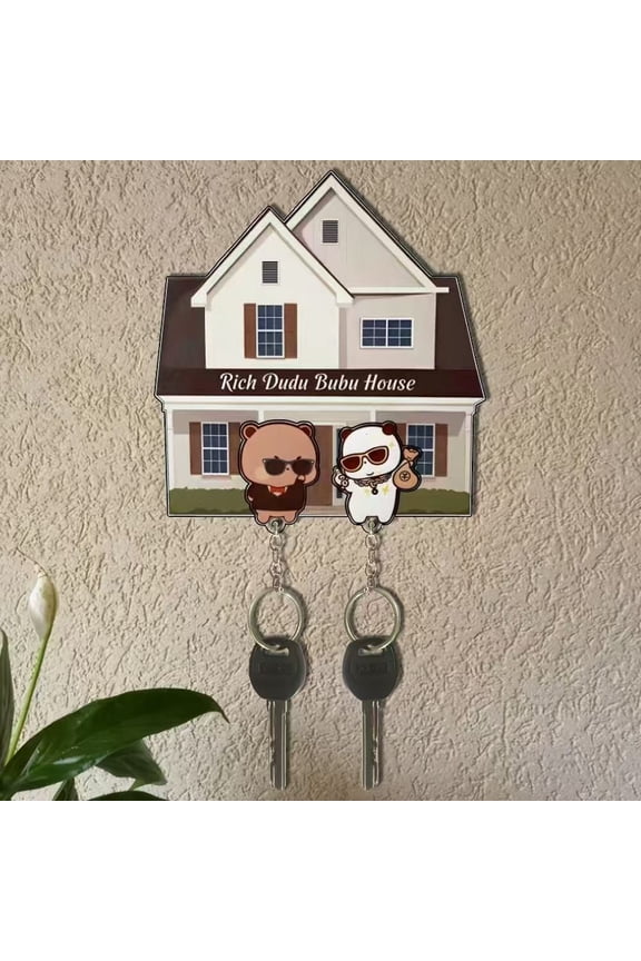 Kawaii Wall Key Holder Panda Bubu And Dudu Acrylic Keychain Hanger Cartoon Backpack Charm Key Ring Pendant Accessory Couple Gift