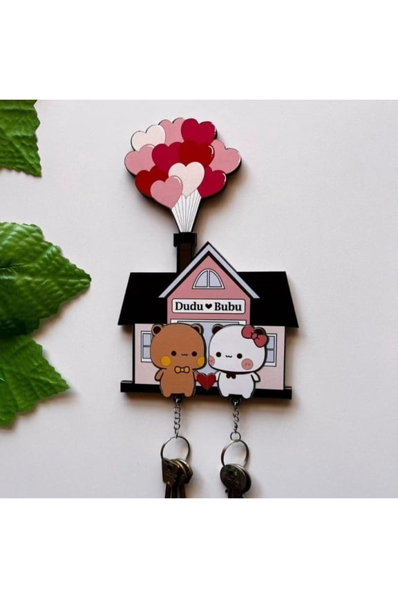 Kawaii Wall Key Holder Panda Bubu And Dudu Acrylic Keychain Hanger Cartoon Backpack Charm Key Ring Pendant Accessory Couple Gift