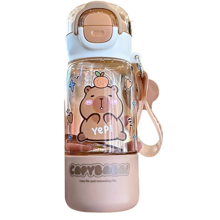 Kawaii Water Bottle Cute Capybara Water Bottle with Straw, BPA Free Plastic Water Bottles for Boys Girls School Outdoor, Travel, Camping, LeakProof