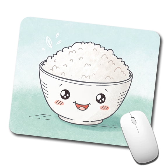 Kawaii White Rice Bowl Mouse Pad Low Profile Gaming Mat
