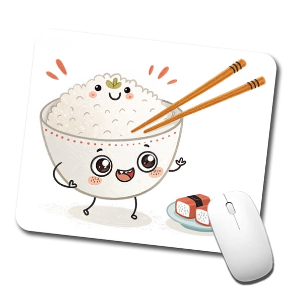 Kawaii White Rice Chopsticks Sushi Mouse Pad Low Profile Gaming Mat