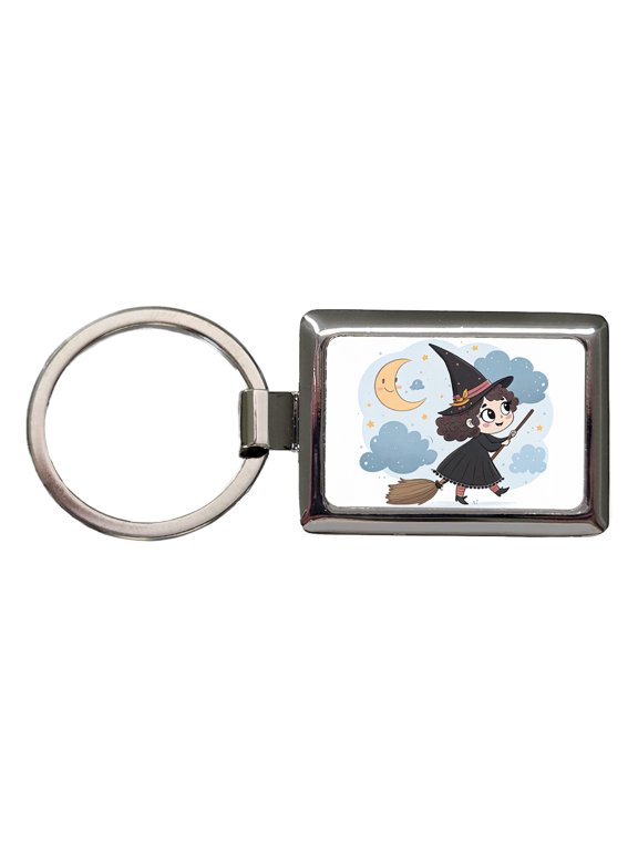 Kawaii Witch Broom Halloween Metal Rectangle Keychain