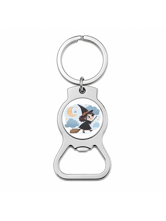 Kawaii Witch Broom Halloween Portable Bottle Opener Metal Keychain