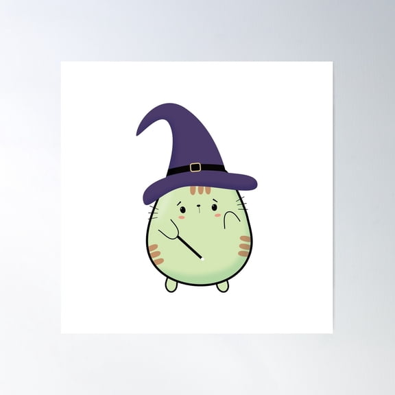 Kawaii Witchy Cat Poster Wall Art, Modern Wall Decor For Living Room Bedroom, 16x16 UNFRAMED