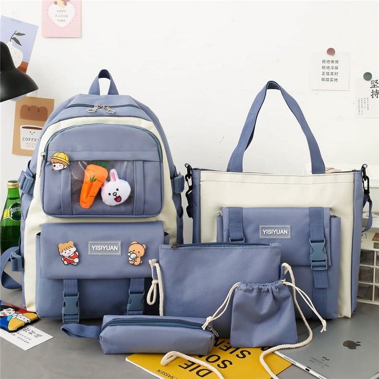 Kawaii Women Backpack Piece Set Student Canvas School Bag Korean