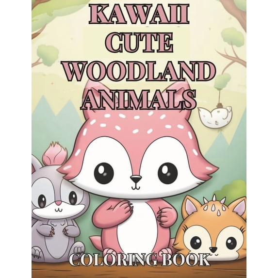 Kawaii Woodland Creatures Coloring Book: 50 Unique Cute Designs featuring Adorable Animals like Foxes, Owls, Rabbits, He, (Paperback)