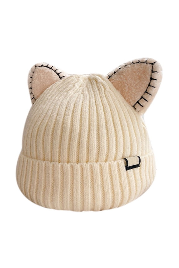 Kawaii Wool Knit Hat Fall Winter Cat Ears Shape Hats Solid Color Cute Soft Plush