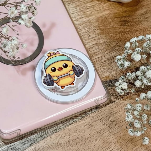 Kawaii Workout Chick MagSafe Phone Grip, Cute Animal Magnetic Popgrip, Funny Fitness Phone Stand, Gift for Gym