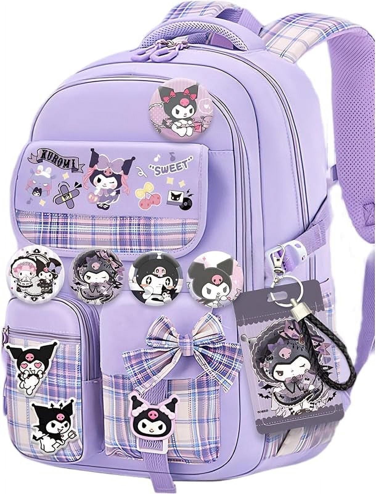 Kawaii backpack with 18PCs accessories anime cartoon anti-theft travel aesthetic new semester gifts bag with cute pins…