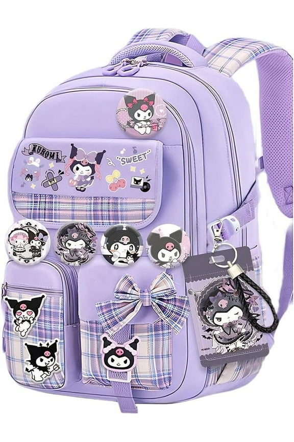 Kawaii backpack with 18PCs accessories anime cartoon anti-theft travel aesthetic new semester gifts bag with cute pins…