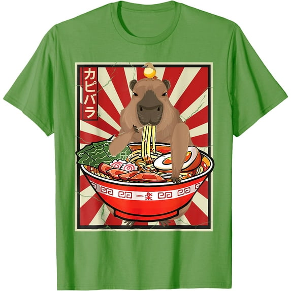 Kawaii bird Capybara Eating Ramen Noodles Anime Japanese Unisex T-Shirt for Men Women Kids Toddler