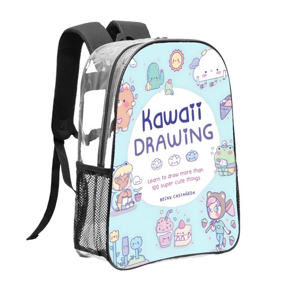 Kawaii-theme Clear Backpack Heavy Duty Transparent Bag See Through Bookbag for Work, Sport, College, Travel12.2X16.9"(31X43cm)