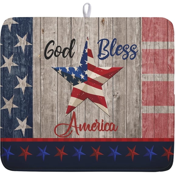 Kawani 4th of July Dish Drying Mat 16x18 Inch Patriotic God Bless America Memorial Kitchen Mats Independence Day Absorbent Dishes Pad for Kitchen Counter USA Star Drying Mat Home Decor for Countertop