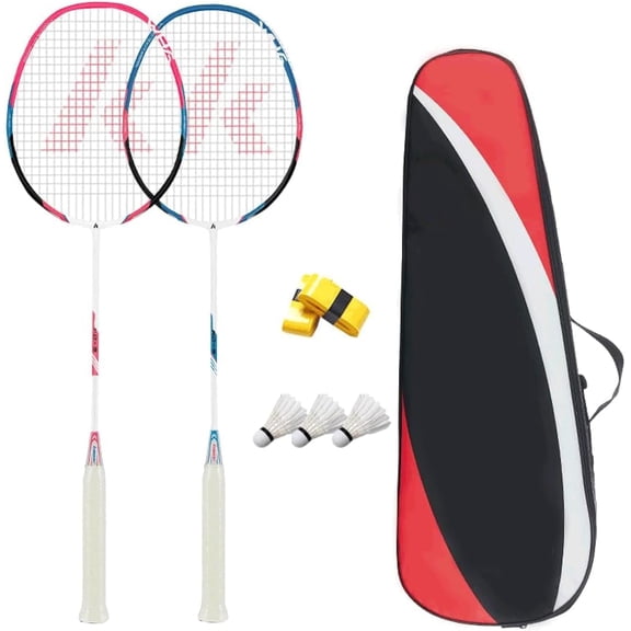 Kawasaki Badminton Rackets, Professional Graphite Shaft Set of 2 for Backyard, with 2 Lightweight Carbon Racquets/3 Shuttlecocks/2 Overgrips/1 Carry Bag