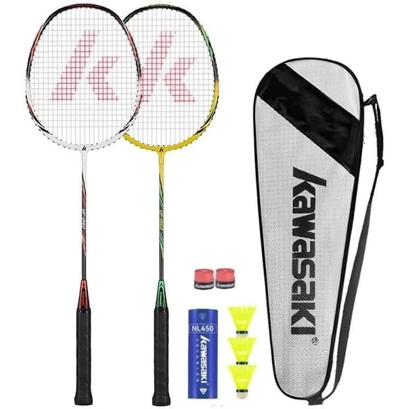 Kawasaki Badminton Set Professional Graphite Badminton Racket Lightweight & for , and Entertainment Including 3 Badminton shuttlecocks & 2 overgrips & Carrying Bag