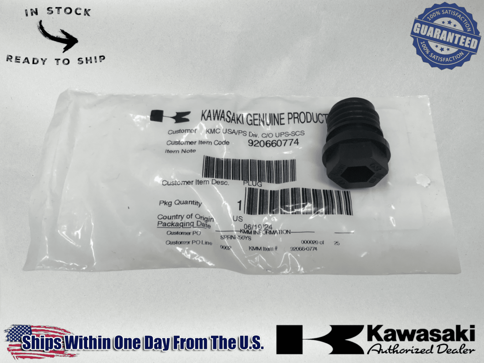 OEM KAWASAKI, PLUG, M20-2.5, Oil Drain, 920660774, Fh381V-Fh721V