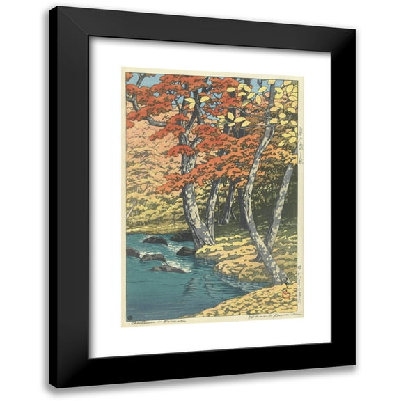 Kawase Hasui 11x14 Black Modern Framed Museum Art Print Titled - Autumn in Oirase (1933-06)