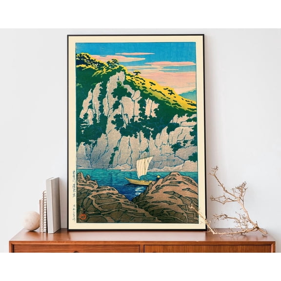 Kawase Hasui Kiso River Wall Art Print, Japanese Mountain Decor