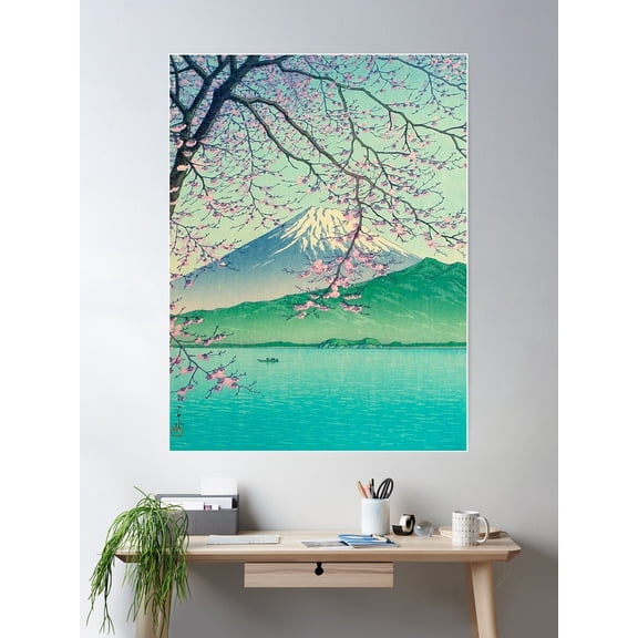 Kawase Hasui Mt. Fuji From Kishio Vintage Japanese Woodblock Print Poster Wall Art, Modern Wall Decor For Living Room Bedroom, 8x12 UNFRAMED
