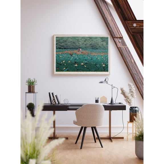 Kawase Hasui - The Pond At Benten Shrine In Shiba. Japanese Wall Art, , Japanese Decor, Japanese Landscape, Living Room Decor, F313, Unframed Poster Size 8x12
