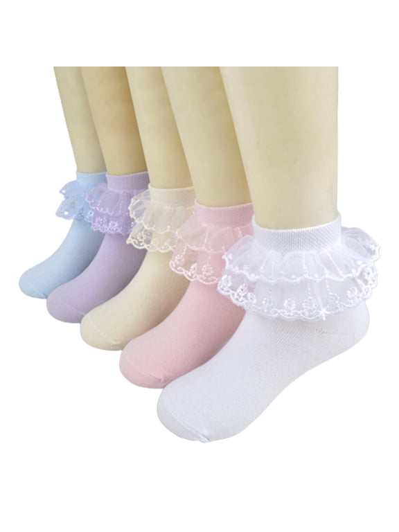 5 Pairs Toddler Baby Girls Ruffle Lace Socks Cotton Frilly Ankle Soft Dress children Princess Socks 2-15T