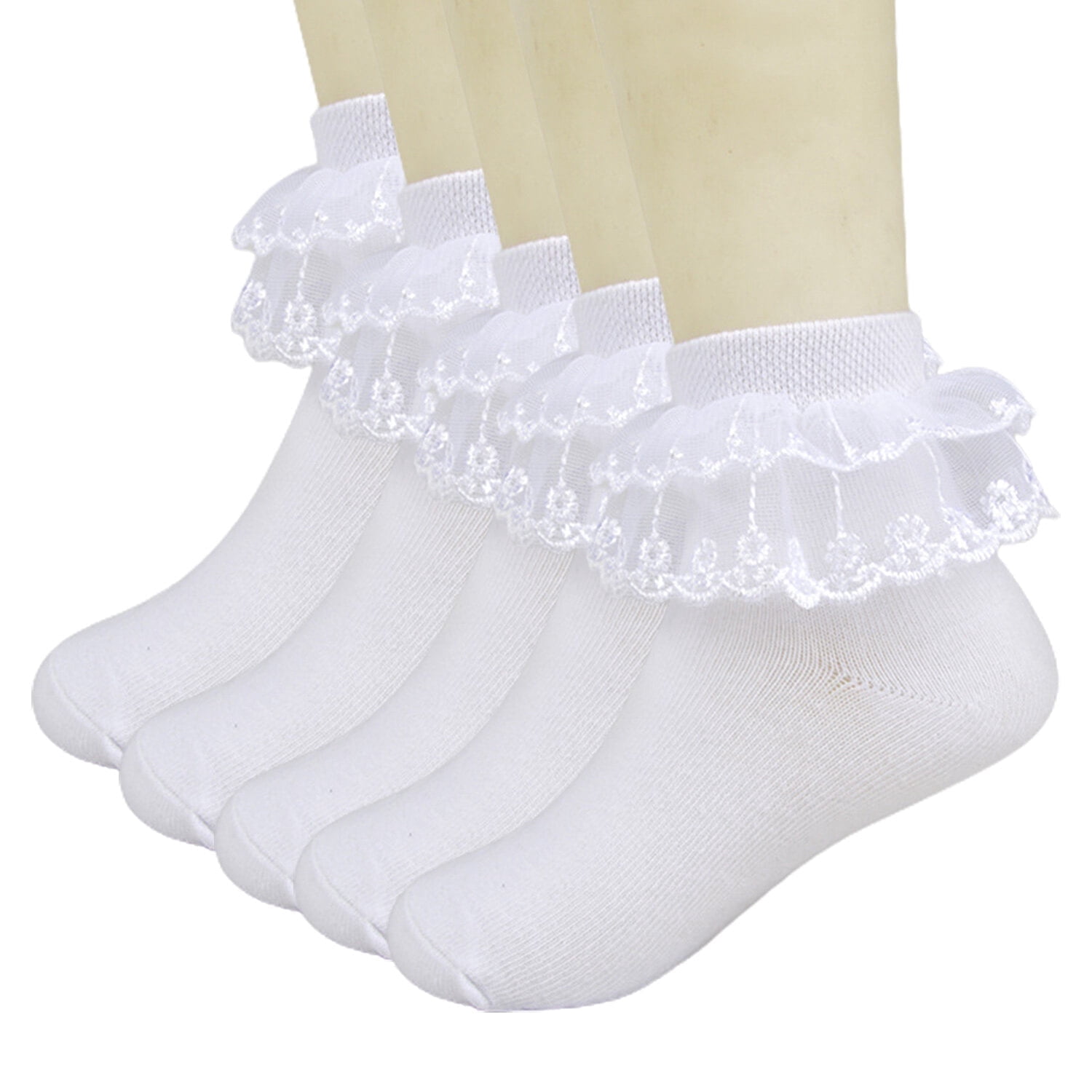 KAWELL 5 Pairs Toddler Girls Ruffle Lace Socks Cotton Frilly Ankle kawell-5-pairs-toddler-girls-ruffle-lace-socks-cotton-frilly-ankle