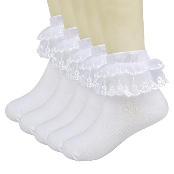 KAWELL 5 Pairs Toddler Baby Girls Ruffle Lace Socks Cotton Frilly Ankle Soft Dress children Princess Socks 2-15T
