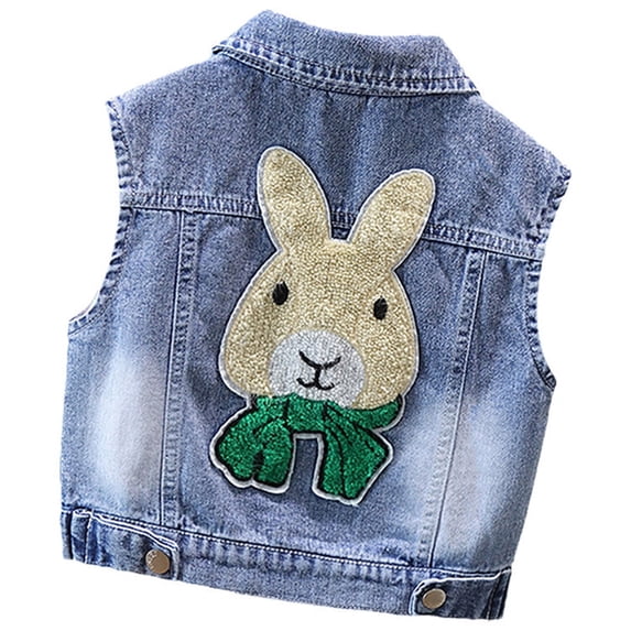 KAWELL Denim Vest for Little Girls Button-Down Sleeveless Outerwear Lapel Retro Ripped