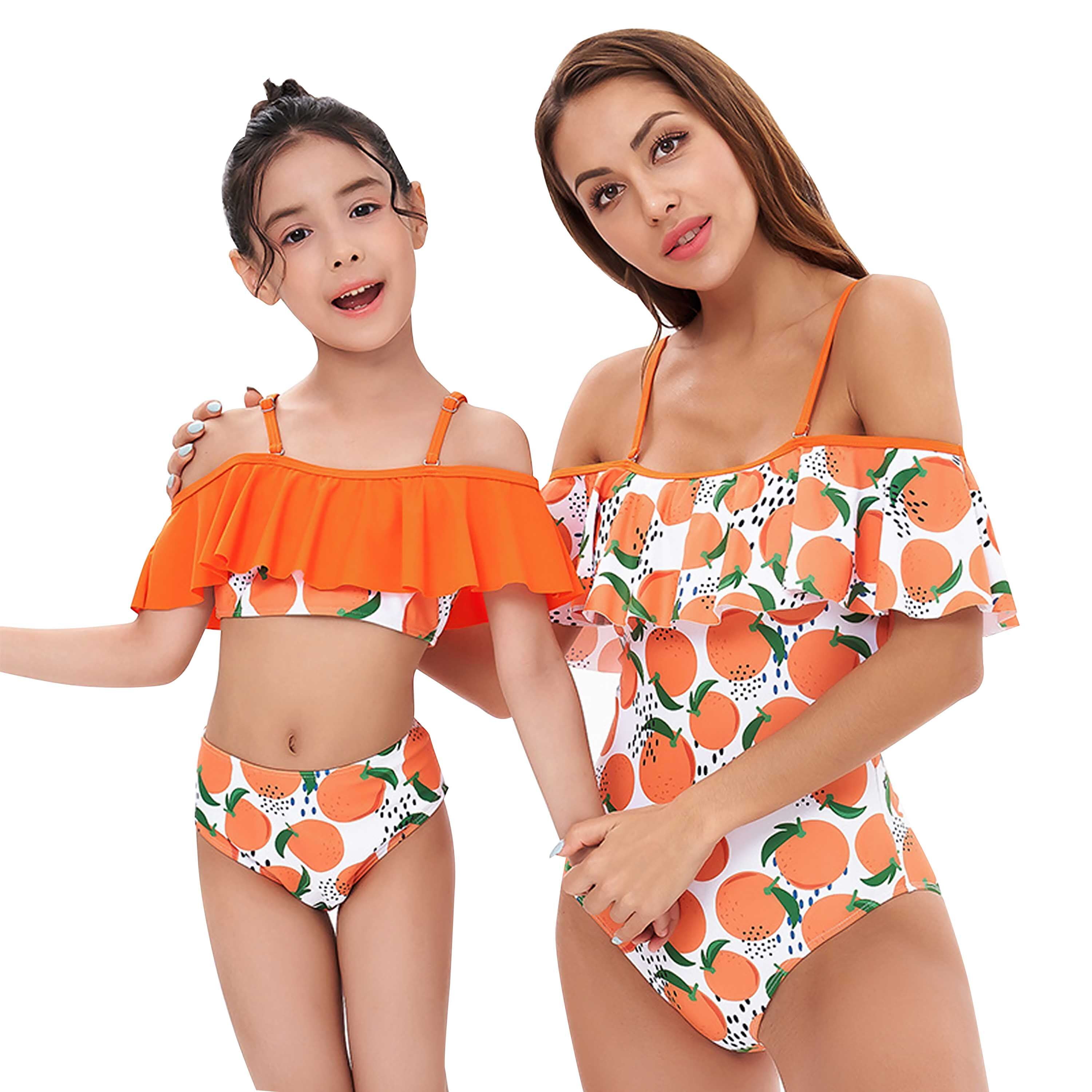 Kawell Matching Family Swimsuit Ruffle Women Swimwear Kids Children Toddler  Bikini Bathing Suit Beachwear Sets 