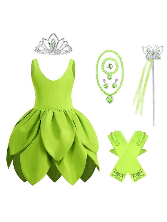 Princess Green Fancy Fairy Costume for Girls Fancy Halloween Birthday Party Outfit Fairy Dress with Accessories