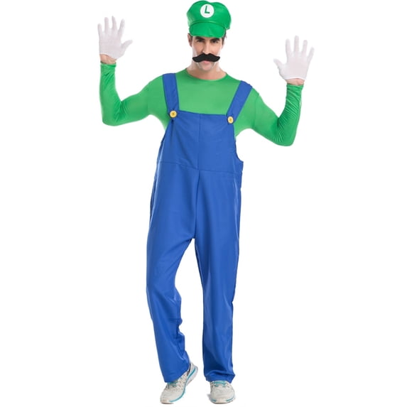 KAWELL Super Bros Costume for Adults Unisex Cap Gloves Fake Accessory Kit for Cosplay Halloween for Women Men