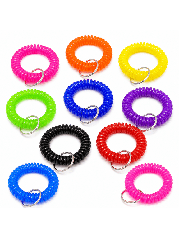 Stretchable Spiral Coil Key Ring Bracelet Keychain, Multicolor, 10 Pack