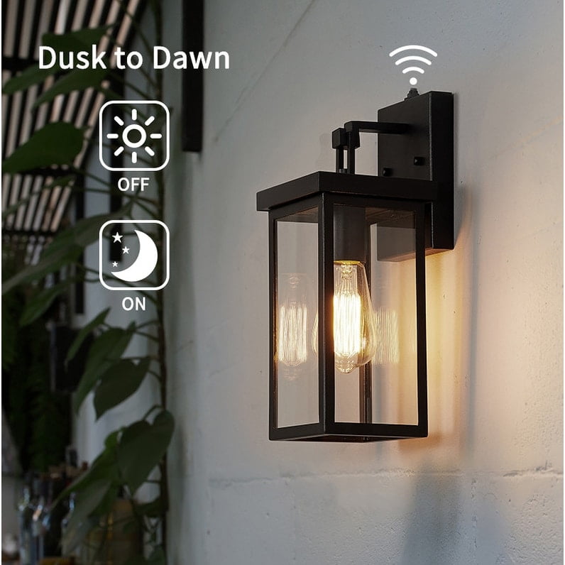 Black Metal and Glass Outdoor Wall Lantern Sconce with Photocell