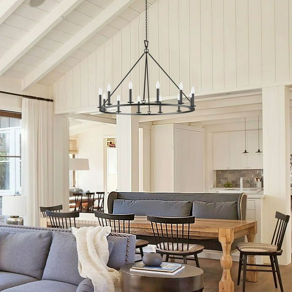 Kawoti 12 - Light Dimmable Wagon Wheel Chandelier Black