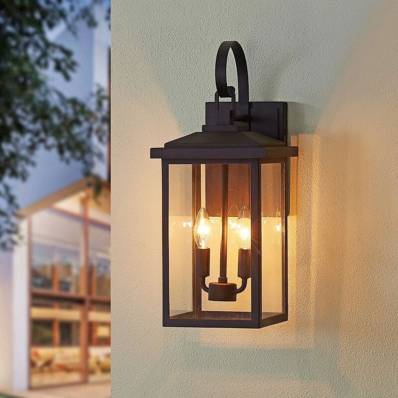 Kawoti 19.75" Black Glass 2-Light Outdoor Wall Lantern