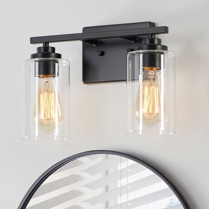 Black Steel 2-Light Dimmable Cylinder Vanity Light