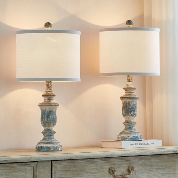 Kawoti  22" Rustic Table Lamp Set with Fabric Shade(Set of 2) - W11" * H 22"