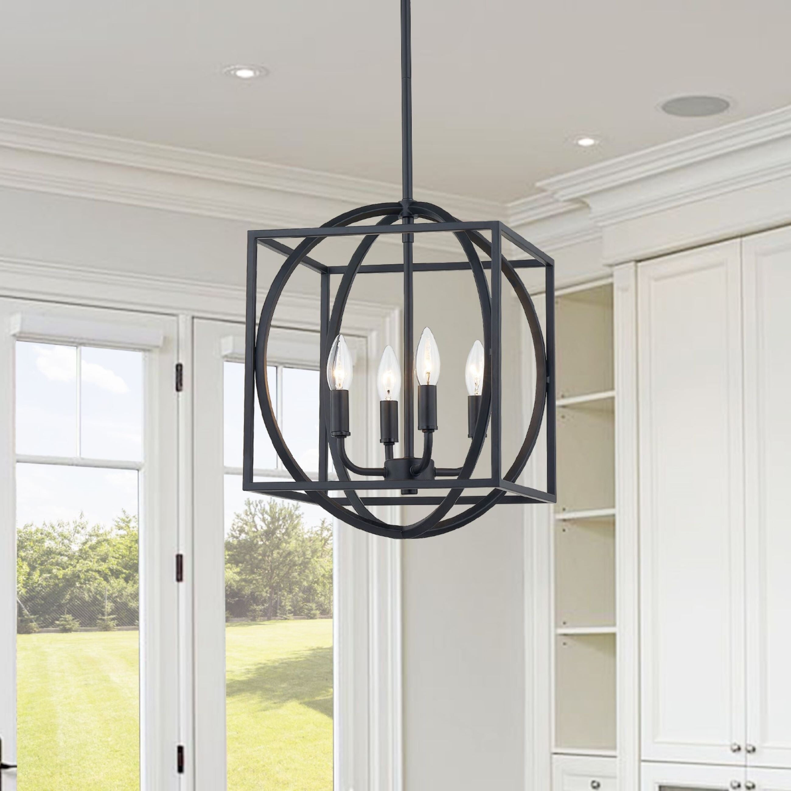 Black 4-Light Glass Lantern Pendant Light