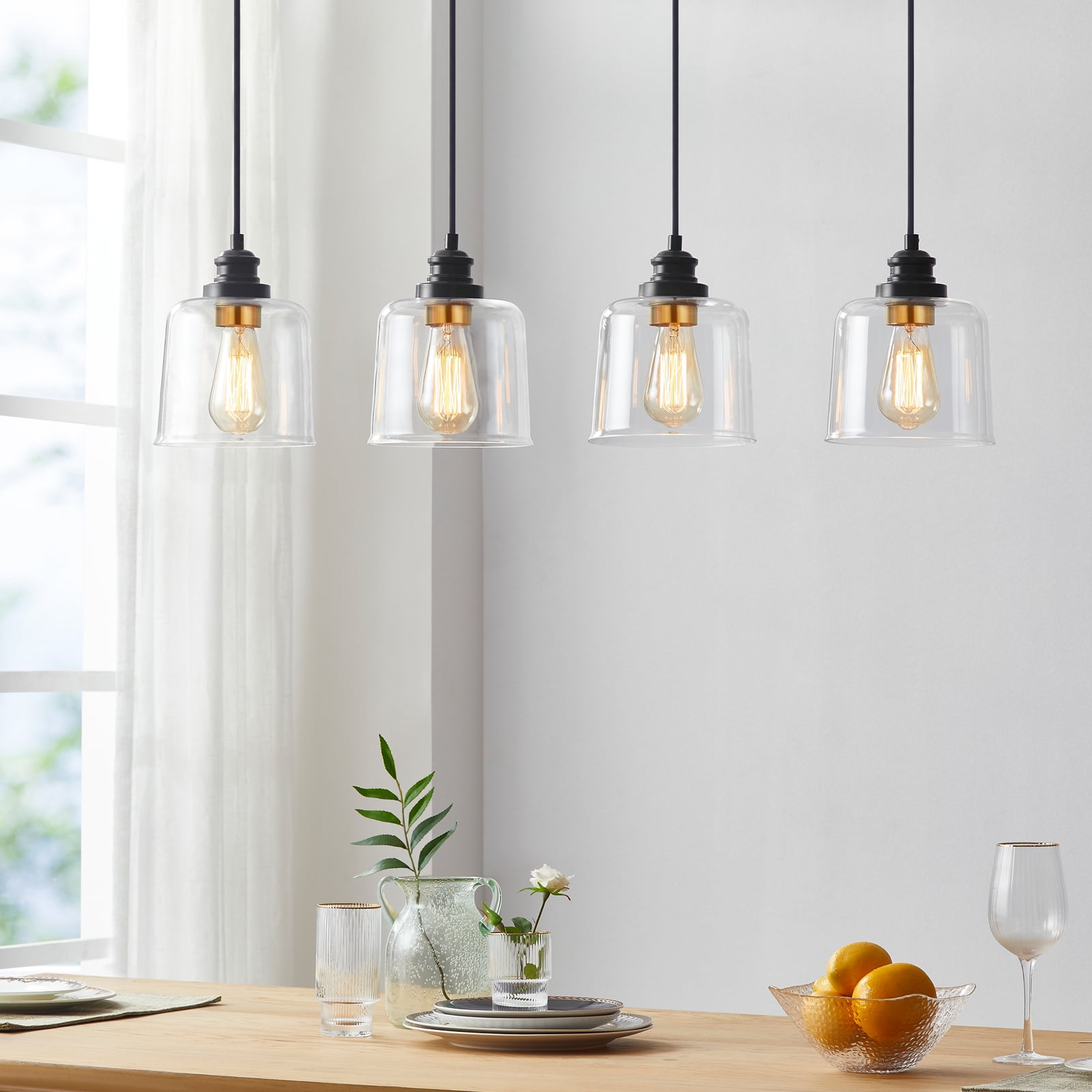 Bronze 4-Light Glass Shade Kitchen Island Pendant