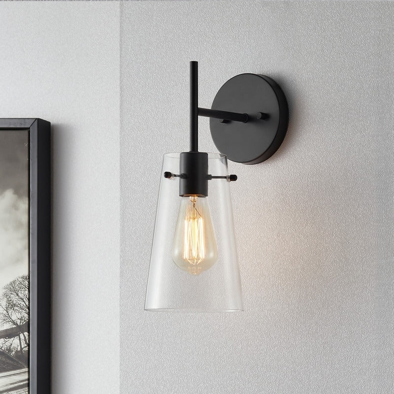 Bronze and Black Cone Glass Shade Wall Sconce