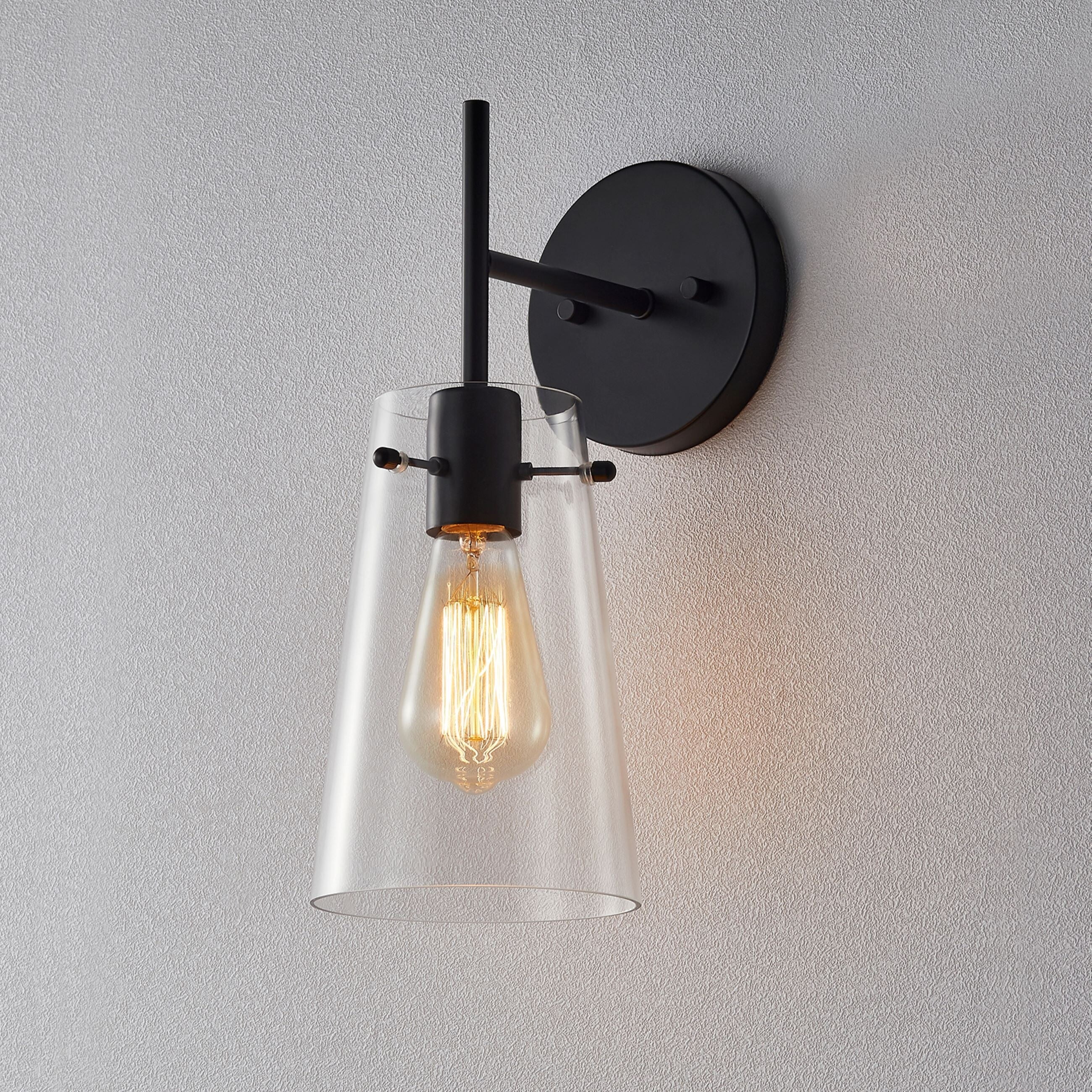 Bronze and Black Cone Glass Shade Wall Sconce