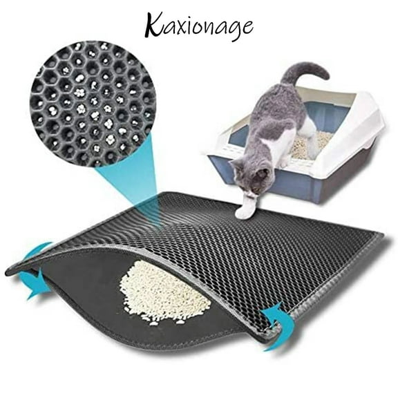 Kaxionage Cleaning Pads for Cat Litter Box, 15" X 24" Litter Box Mat,Honeycomb Double Layer Trapping Litter Mat Design,Waterproof Urine Proof Kitty Litter Mat (Grey)