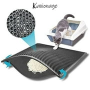 Kaxionage Cleaning Pads for Cat Litter Box, 30" X 24" Litter Box Mat,Honeycomb Double Layer Trapping Litter Mat Design,Waterproof Urine Proof Kitty Litter Mat,Easy Clean Scatter Control Grey