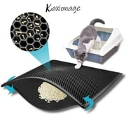Kaxionage Cleaning Pads for Cat Litter Box, 30 X 24 Litter Box Mat,Honeycomb Double Layer Trapping Litter Mat Design,Waterproof Urine Proof Kitty Litter Mat,Easy Clean Scatter Control