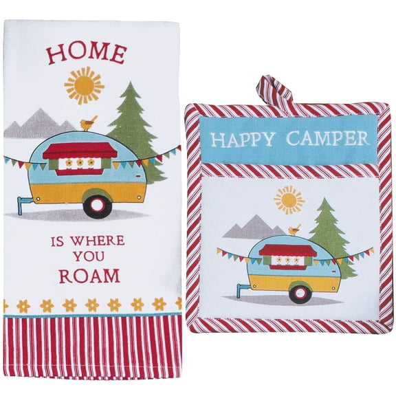 Kay Dee 2 Piece Home Is Where You Roam Camping Dish Towel and Potholder