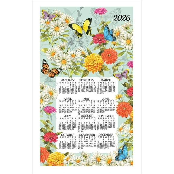 Kay Dee Designs, Butterfly Garden 2026 Calendar Towel, 17.5'' X 27.5'', 12-Month Calendar with Stapled Binding