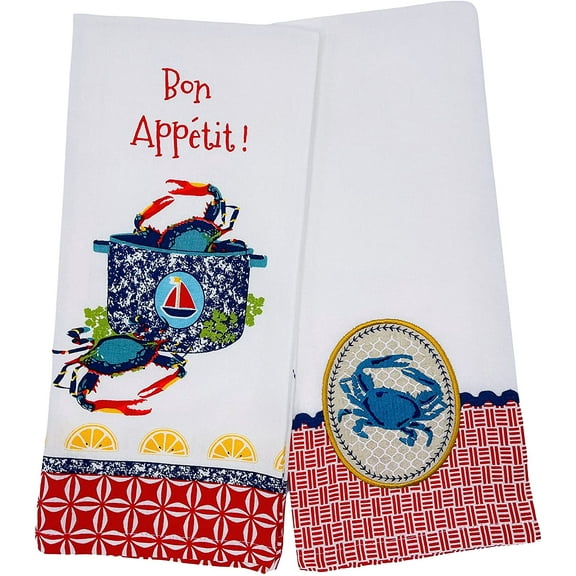 Kay Dee Designs Fresh Catch Crab Nautical Tea Towels Set of 2 18 x 28