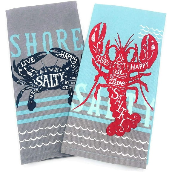 Kay Dee Designs Live Salty Lobster & Crab Kitchen Towels Dishtowel Set for Cleaning, Drying, Polishing and Baking