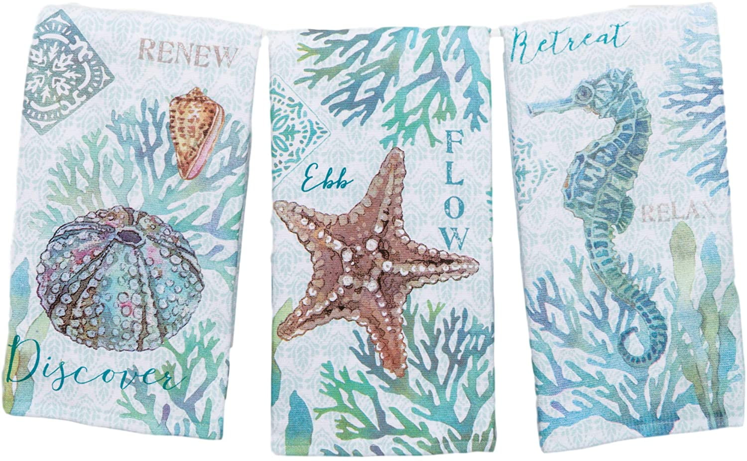 Coastal Sea Life Cotton Terry Kitchen Towels Set of 3